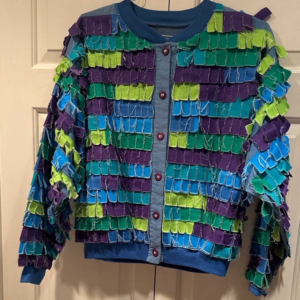 Kids Colorblock Fringe Cardigan Jacket - Blue, Green & Purple